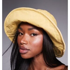 South Beach Wide Brim Cotton Bucket Hat Pale Yellow One Size NWT